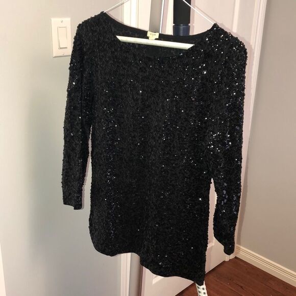J Crew Woman’s Black Sequin Top with 3/4 length Sleeves Size S - Picture 3 of 10